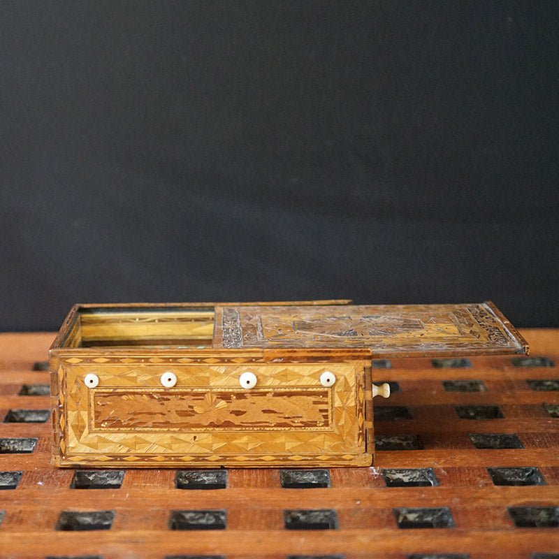 19th c. Prisoner of War Straw Sewing Box Trinity Marine