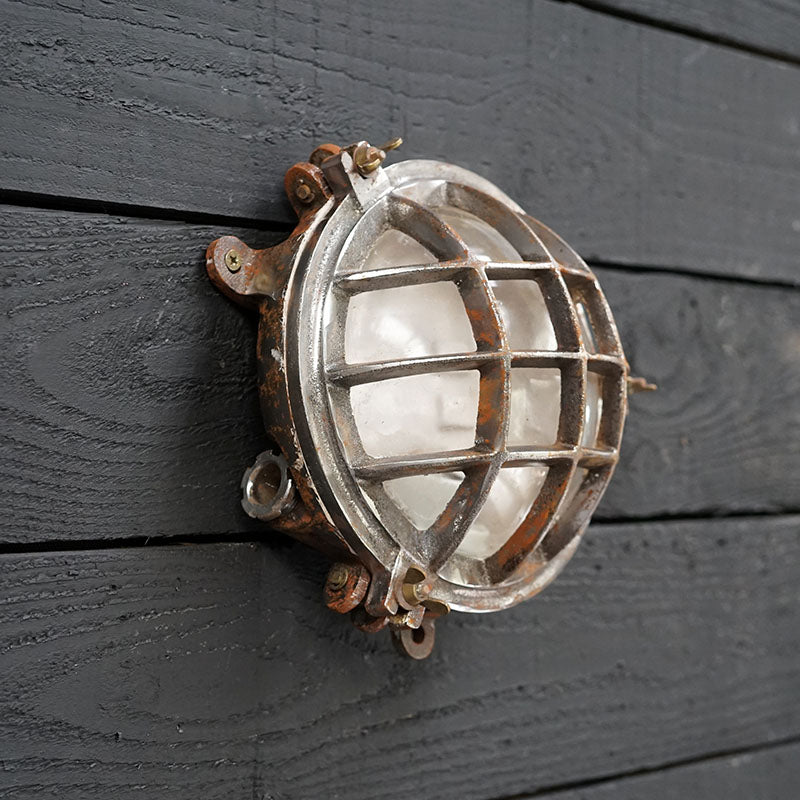 East German Curved Back 6 Bar Iron Bulkhead Light Trinity Marine