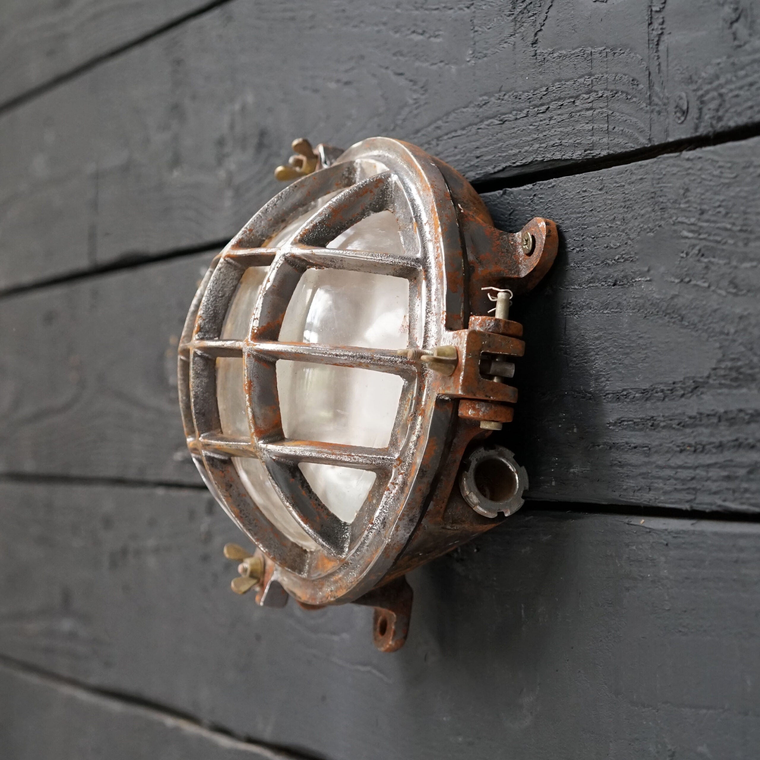 East German Curved Back 6 Bar Iron Bulkhead Light Trinity Marine