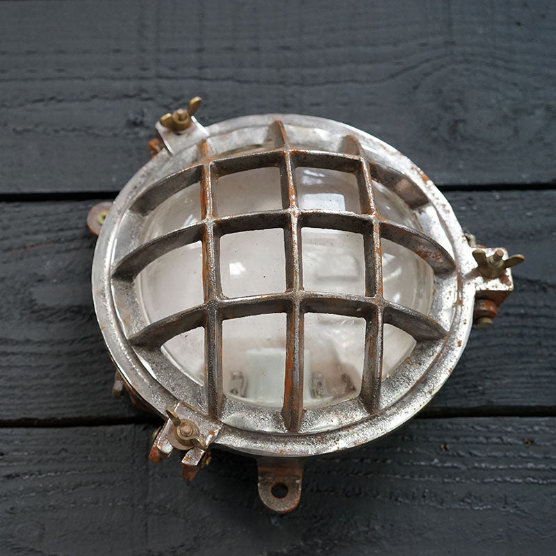 East German Curved Back 6 Bar Iron Bulkhead Light Trinity Marine