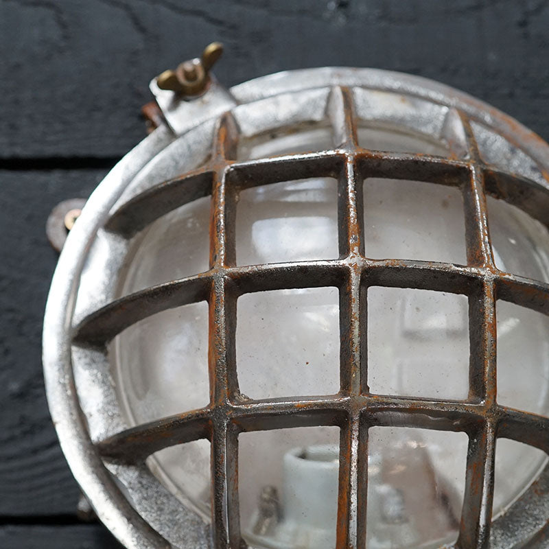 East German Curved Back 6 Bar Iron Bulkhead Light Trinity Marine
