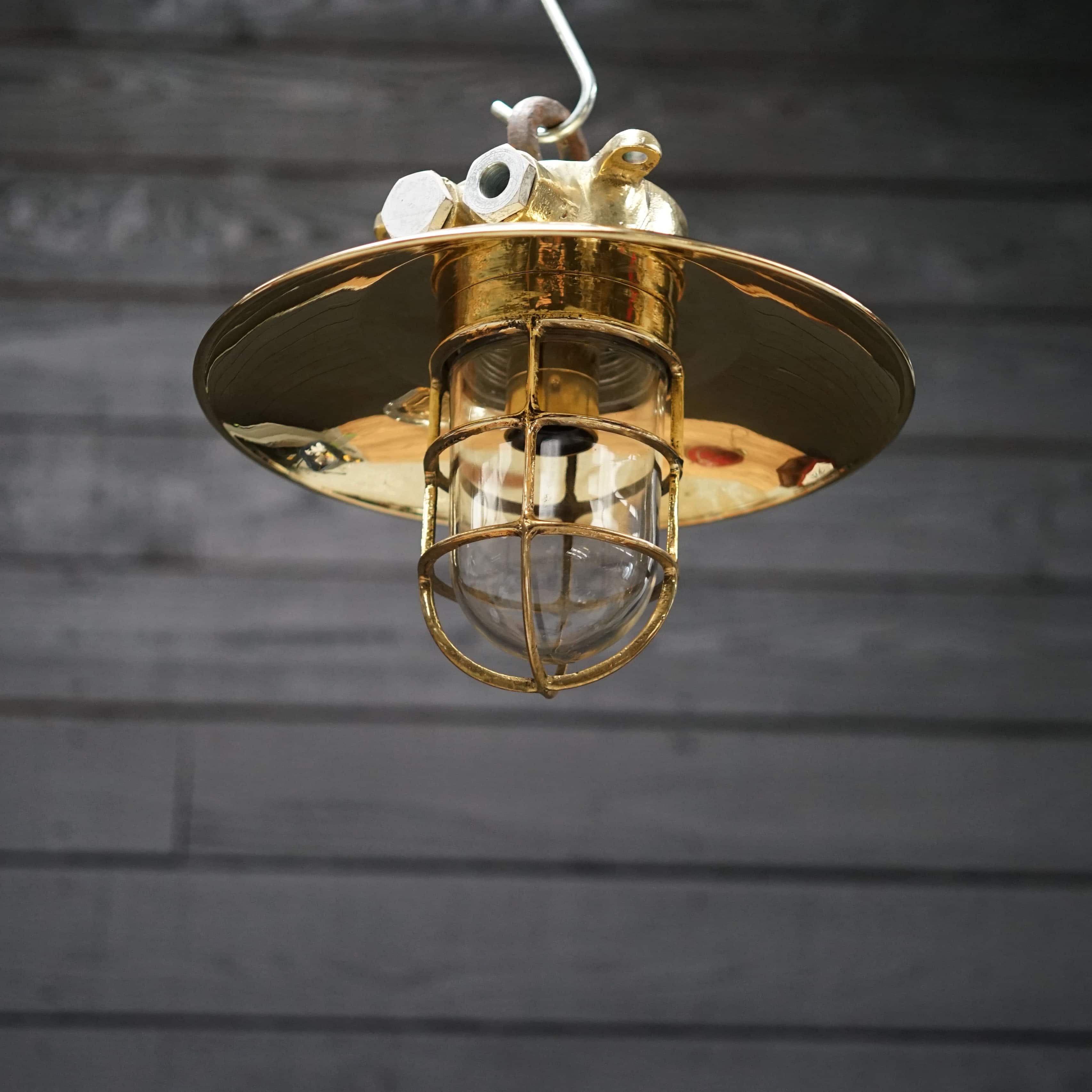 Vintage Brass Ships Shaded Pendant Light Trinity Marine