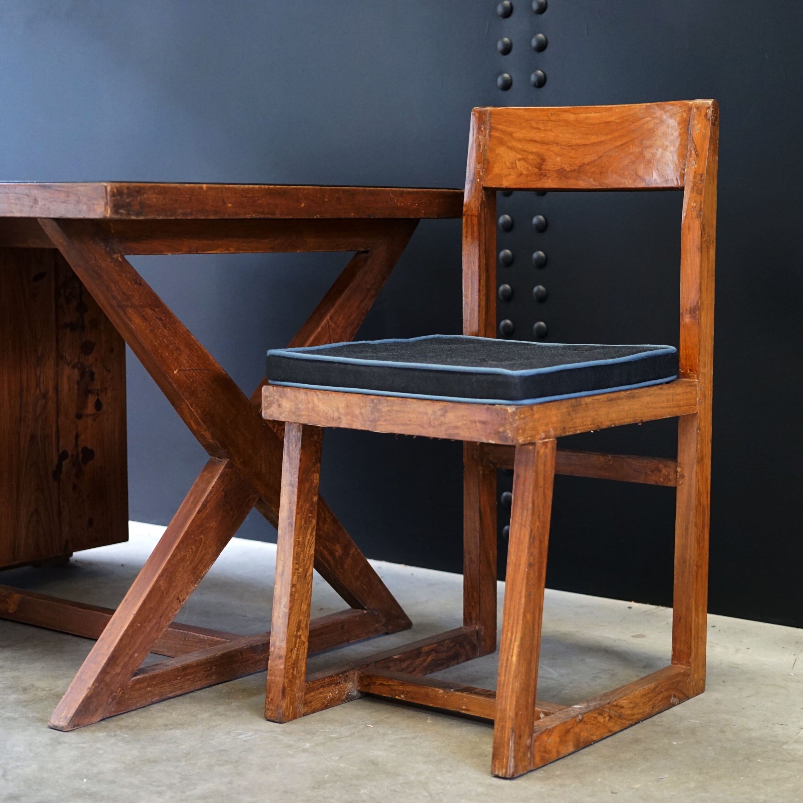 Pierre Jeanneret X- Leg Administrative Desk & Chair Set c.1960 Trinity Marine