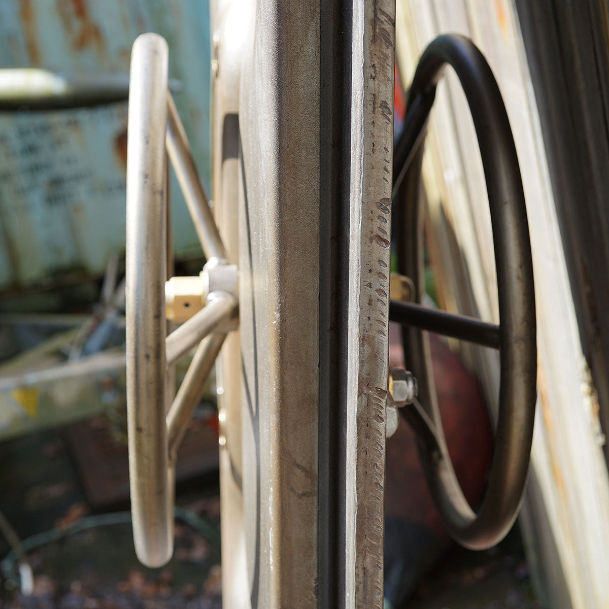 Salvaged Naval Bulkhead Doors - Crank Wheels Trinity Marine