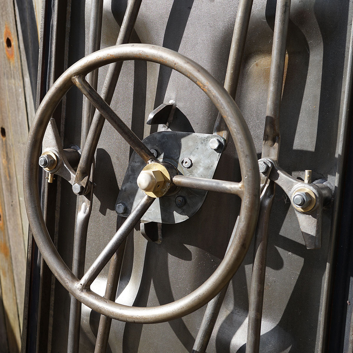 Salvaged Naval Bulkhead Doors - Crank Wheels Trinity Marine