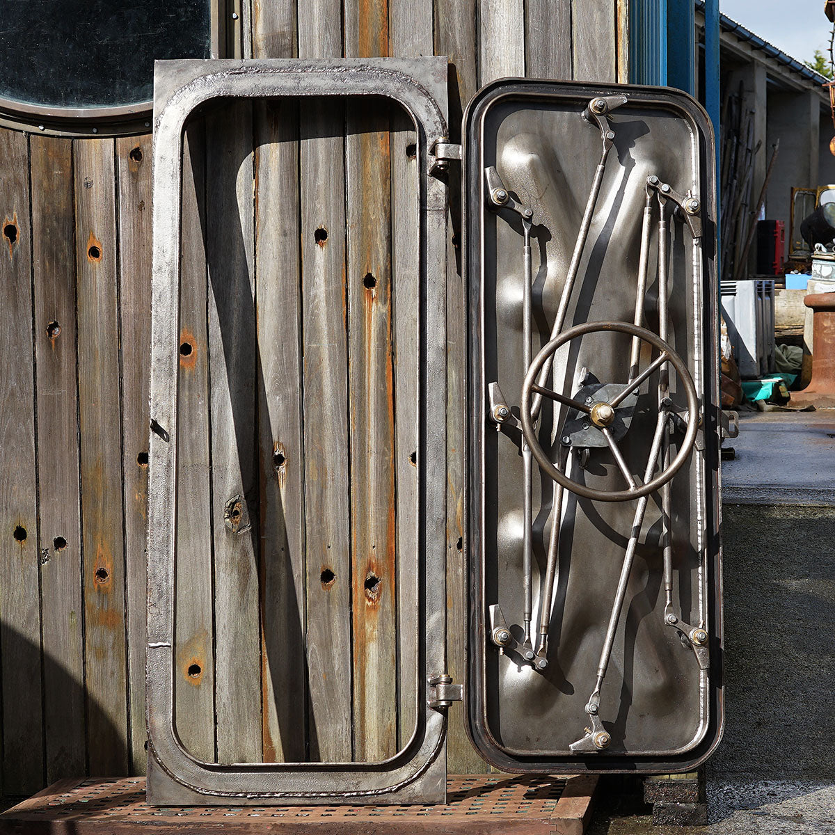 Salvaged Naval Bulkhead Doors - Crank Wheels Trinity Marine