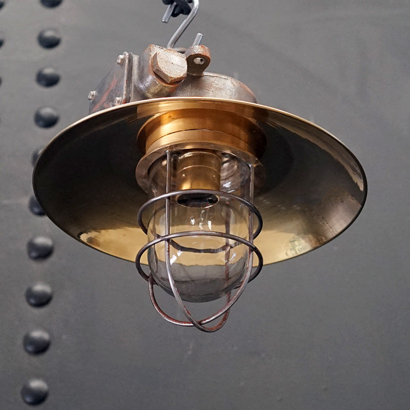 Vintage Iron and Brass Shaded Pendant Light Trinity Marine