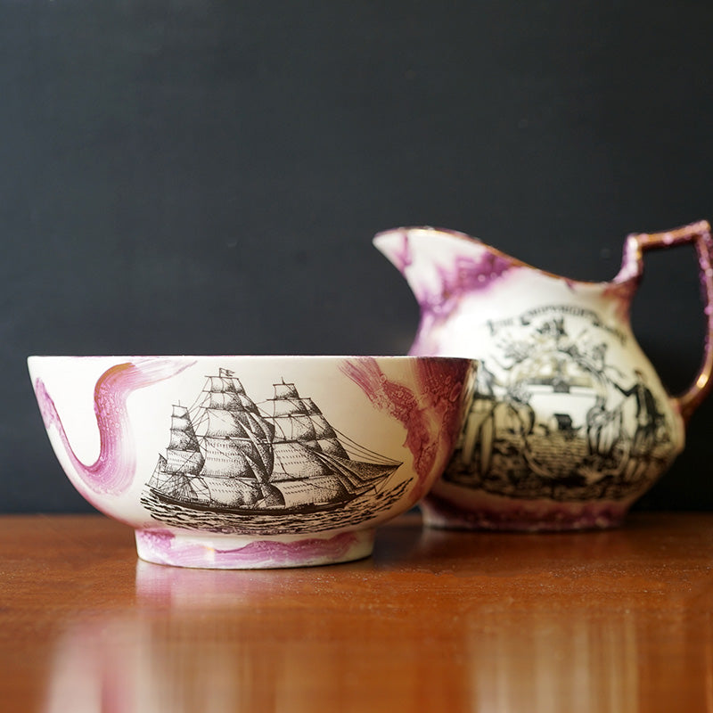 19th Cent. Shipwrights Company Lustreware Jug & Bowl Trinity Marine