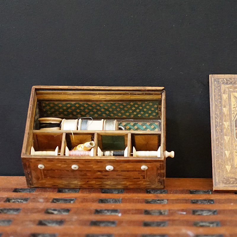 19th c. Prisoner of War Straw Sewing Box Trinity Marine