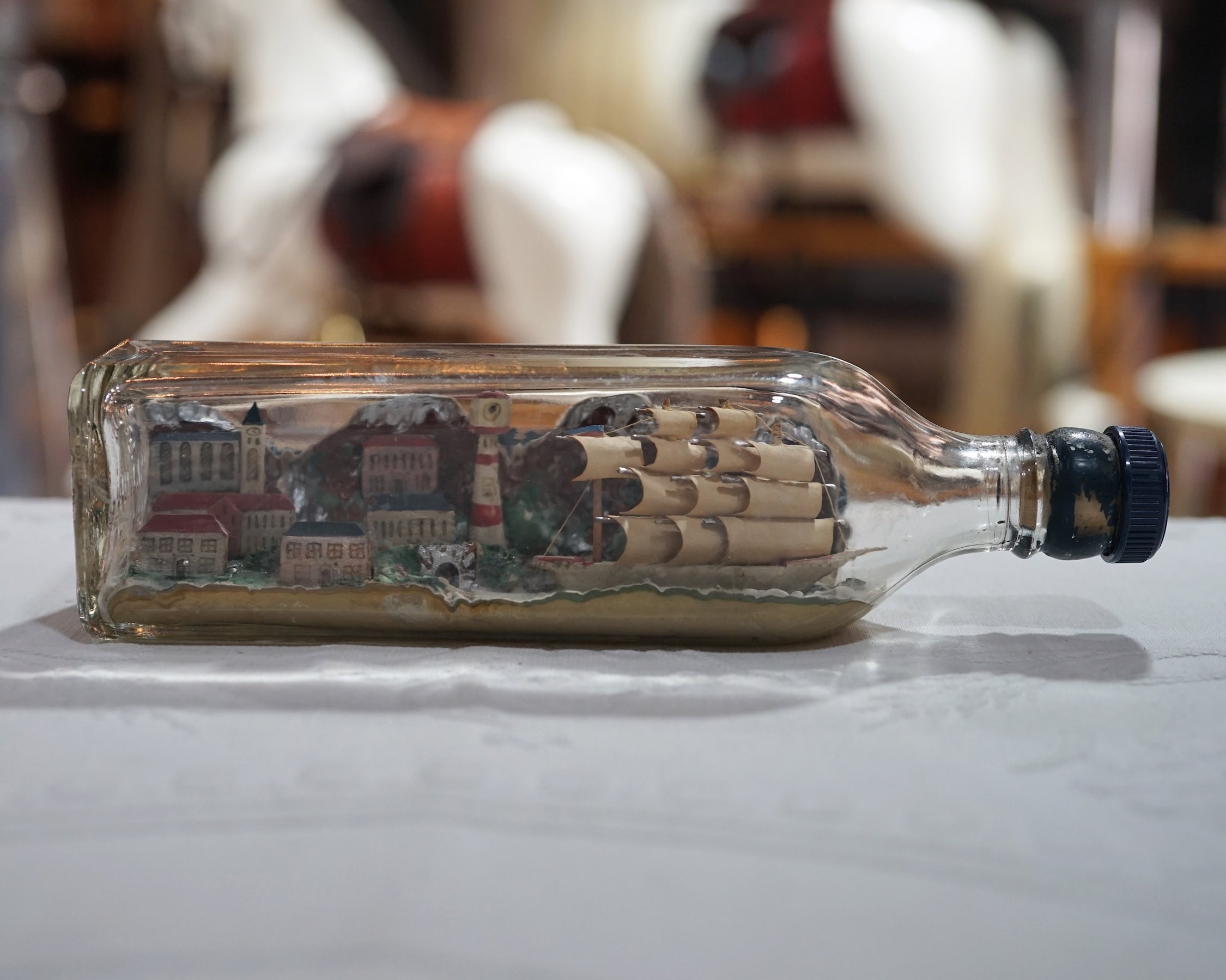 19th Cent. Ship & Harbour in Bottle Trinity Marine