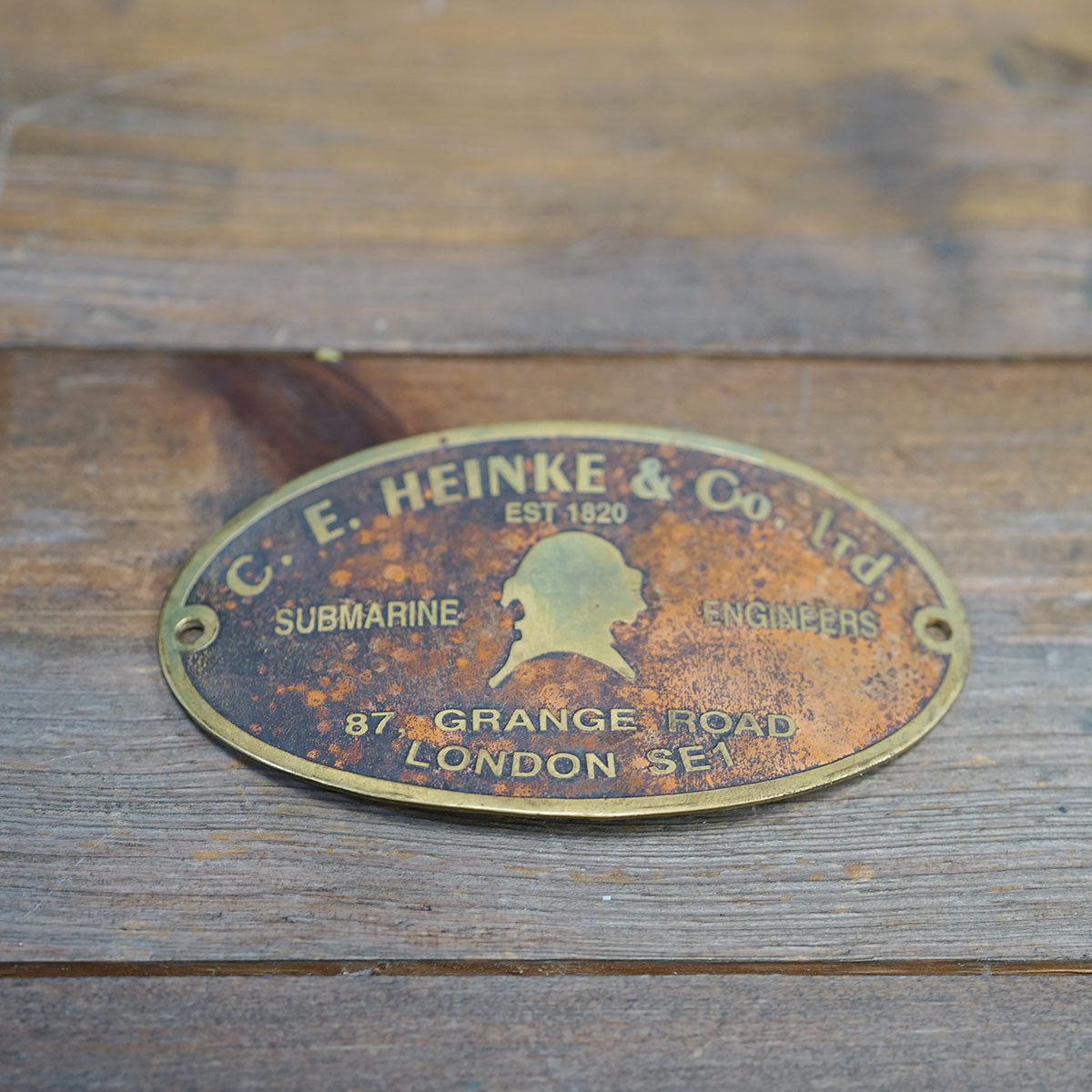 Small C E Heinke Helmet Makers Plate Trinity Marine
