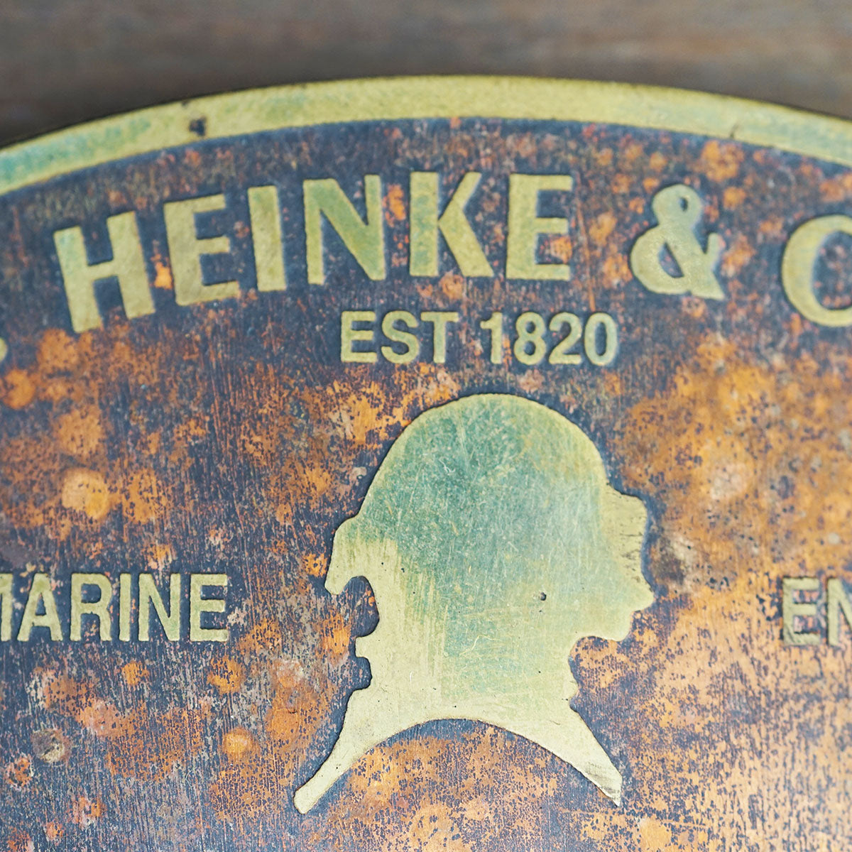 Small C E Heinke Helmet Makers Plate Trinity Marine