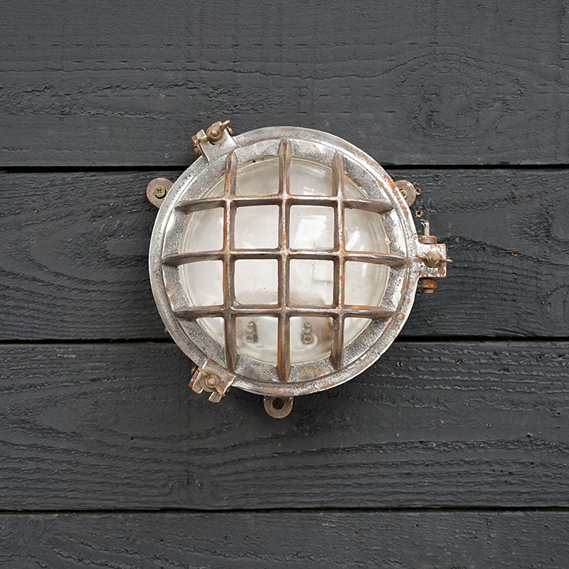 East German Curved Back 6 Bar Iron Bulkhead Light Trinity Marine