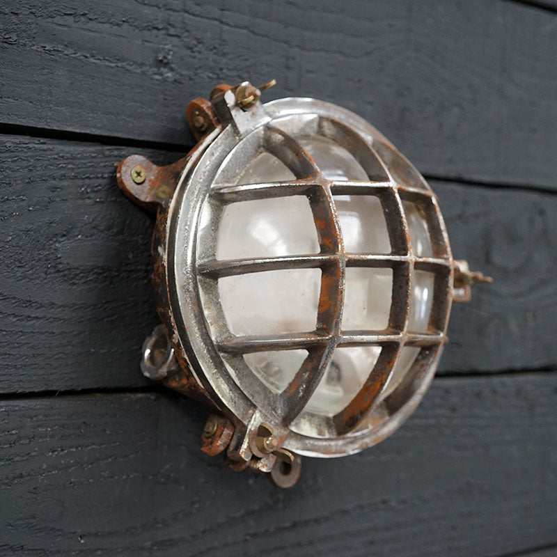 East German Curved Back 6 Bar Iron Bulkhead Light Trinity Marine