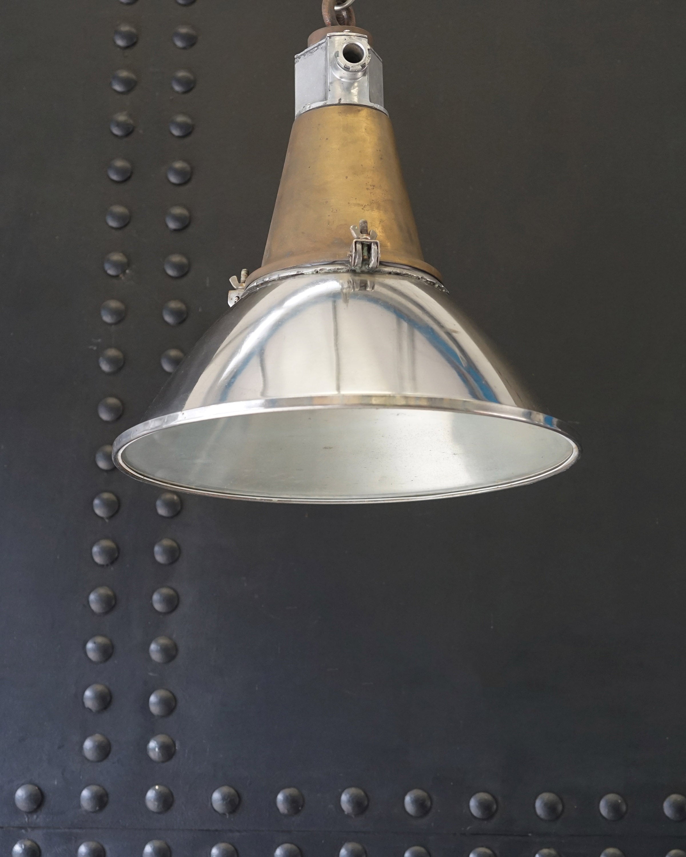 Japanese Steel & Brass Foxlight Pendant Light