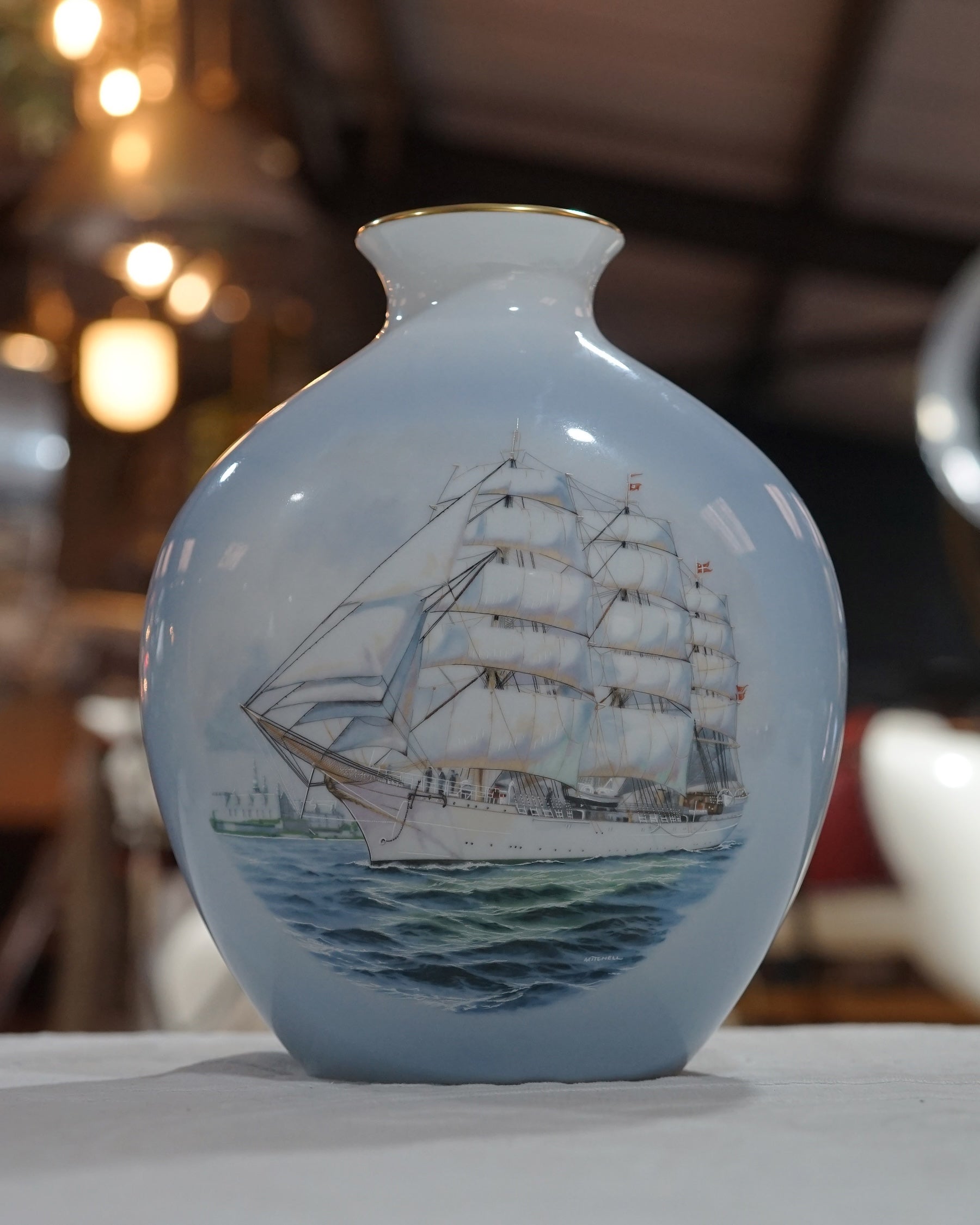 Large vase of Tall Ship by Artist James Mitchell Trinity Marine
