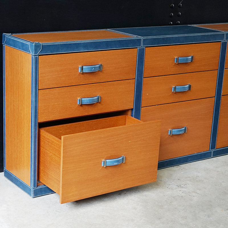 Luxury Super Yacht Large Chest of Drawers - Blue Leather Trinity Marine