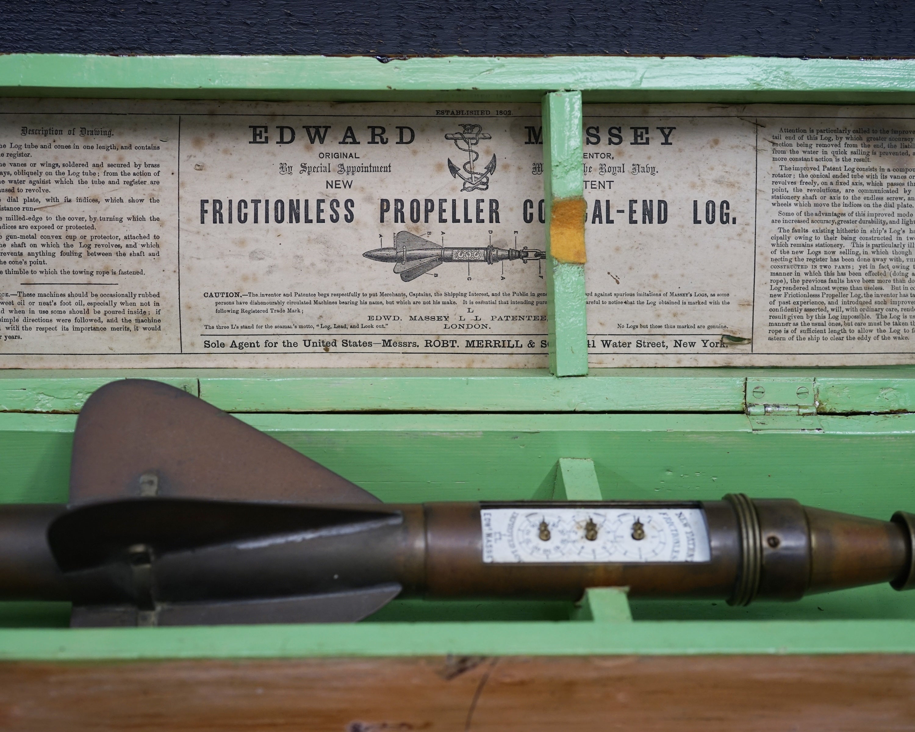 Edward Massey “Frictionless Propeller” Mechanical-End Harpoon Log Trinity Marine