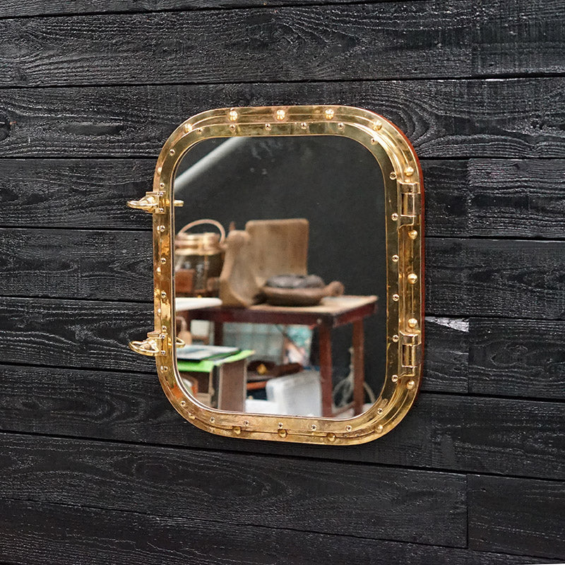 Opening Ships Brass Porthole Mirror ex MV Aureol Trinity Marine