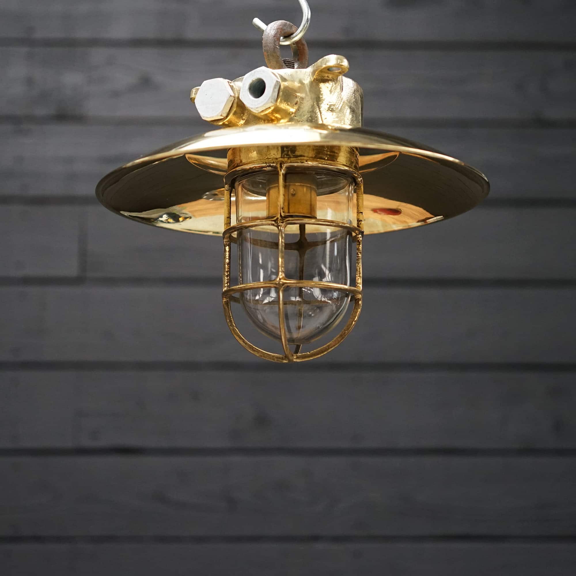Vintage Brass Ships Shaded Pendant Light Trinity Marine