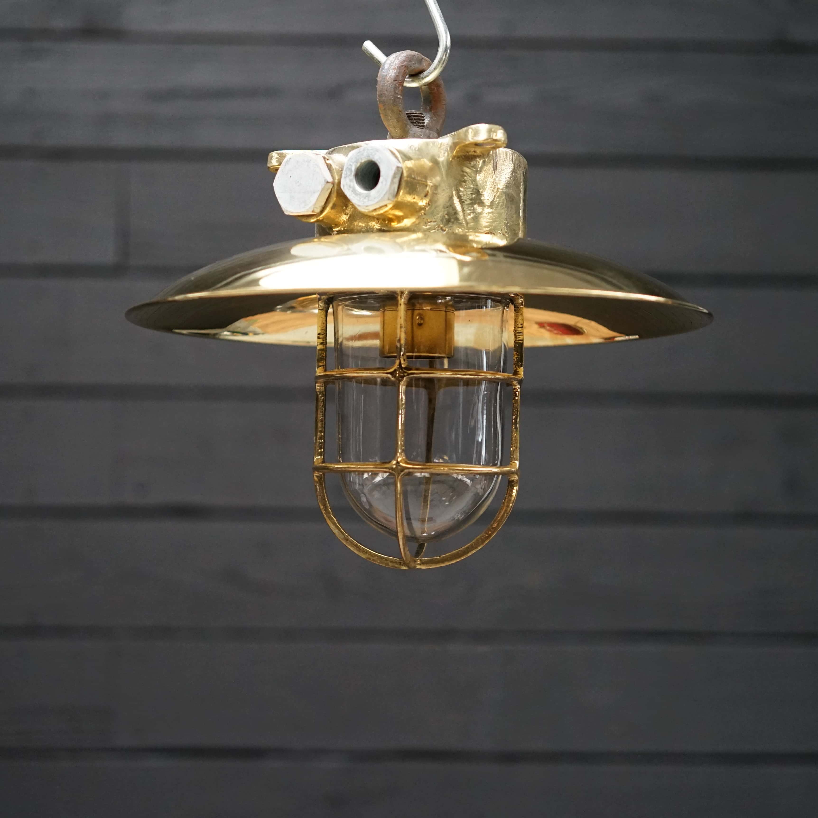 Vintage Brass Ships Shaded Pendant Light Trinity Marine