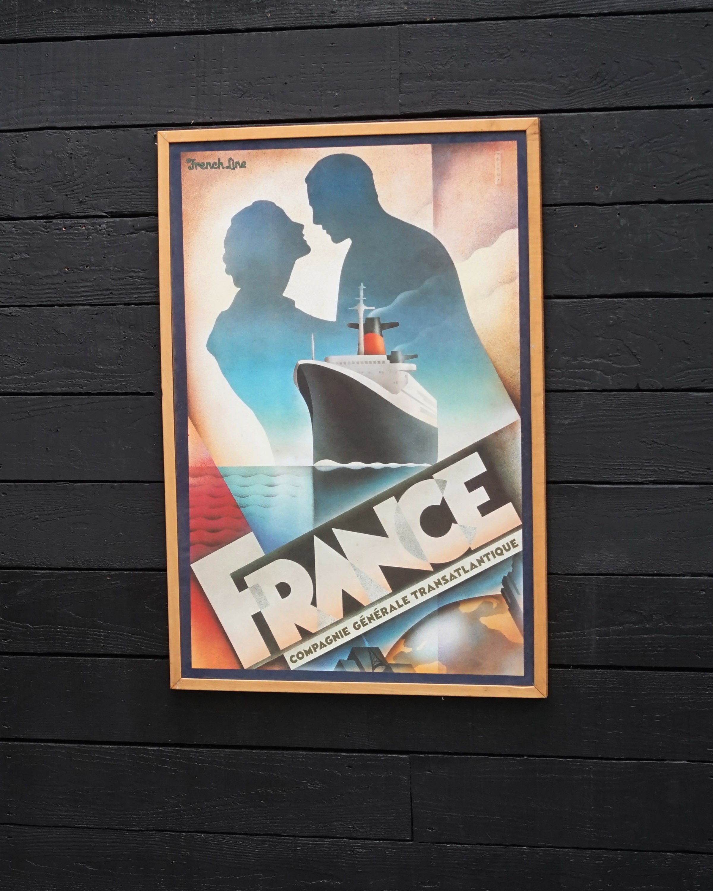 Original 1970s Framed Cabin Posters SS France - John Mattos Trinity Marine
