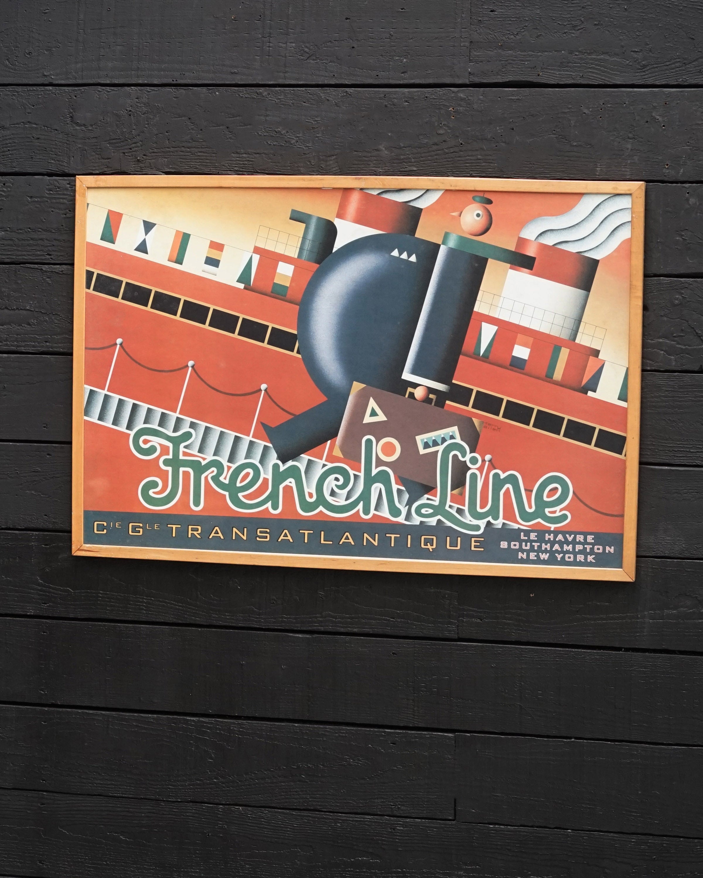 Original 1970s Framed Cabin Posters SS France - Terry Allen Suitcase Trinity Marine