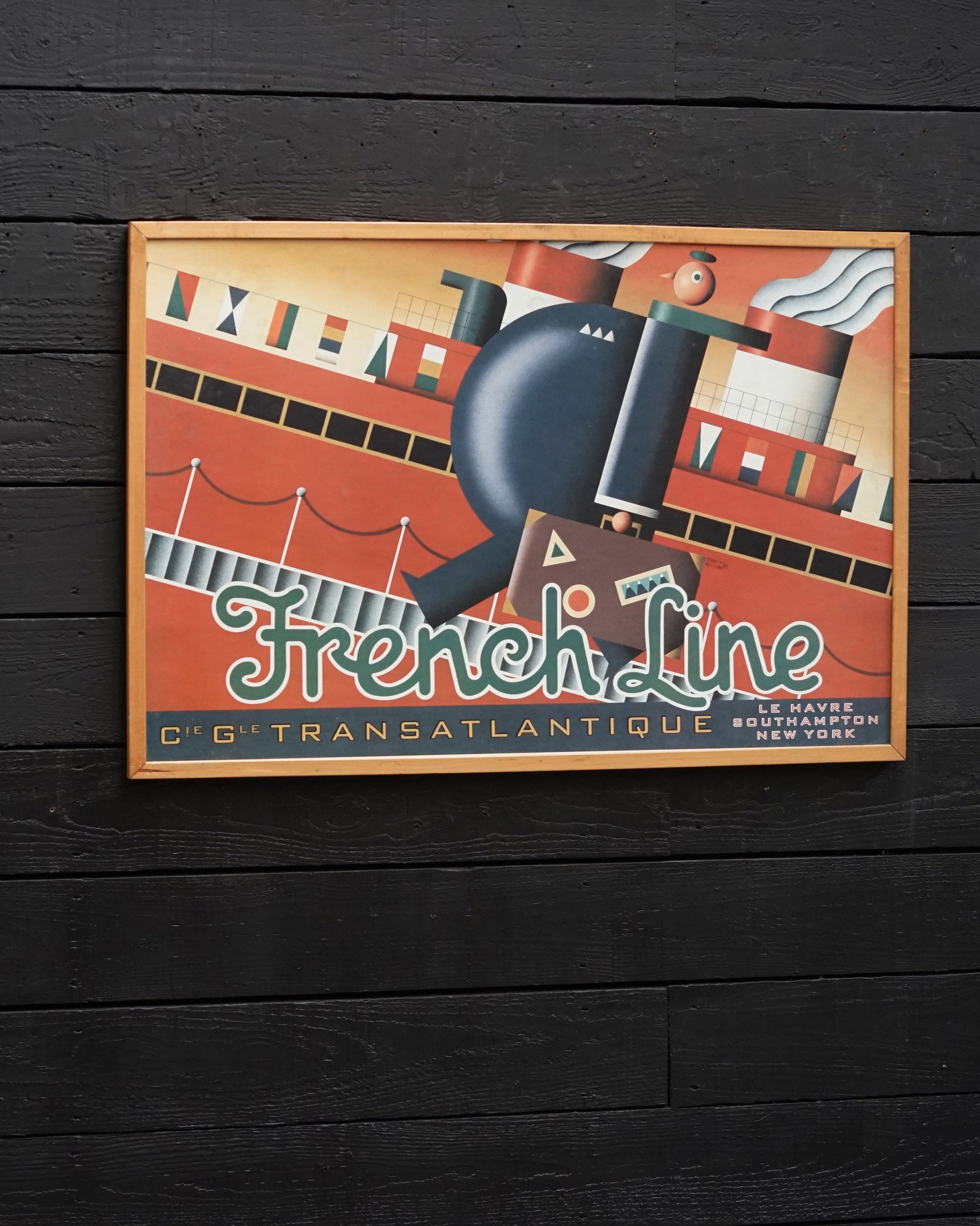 Original 1970s Framed Cabin Posters SS France - Terry Allen Suitcase Trinity Marine