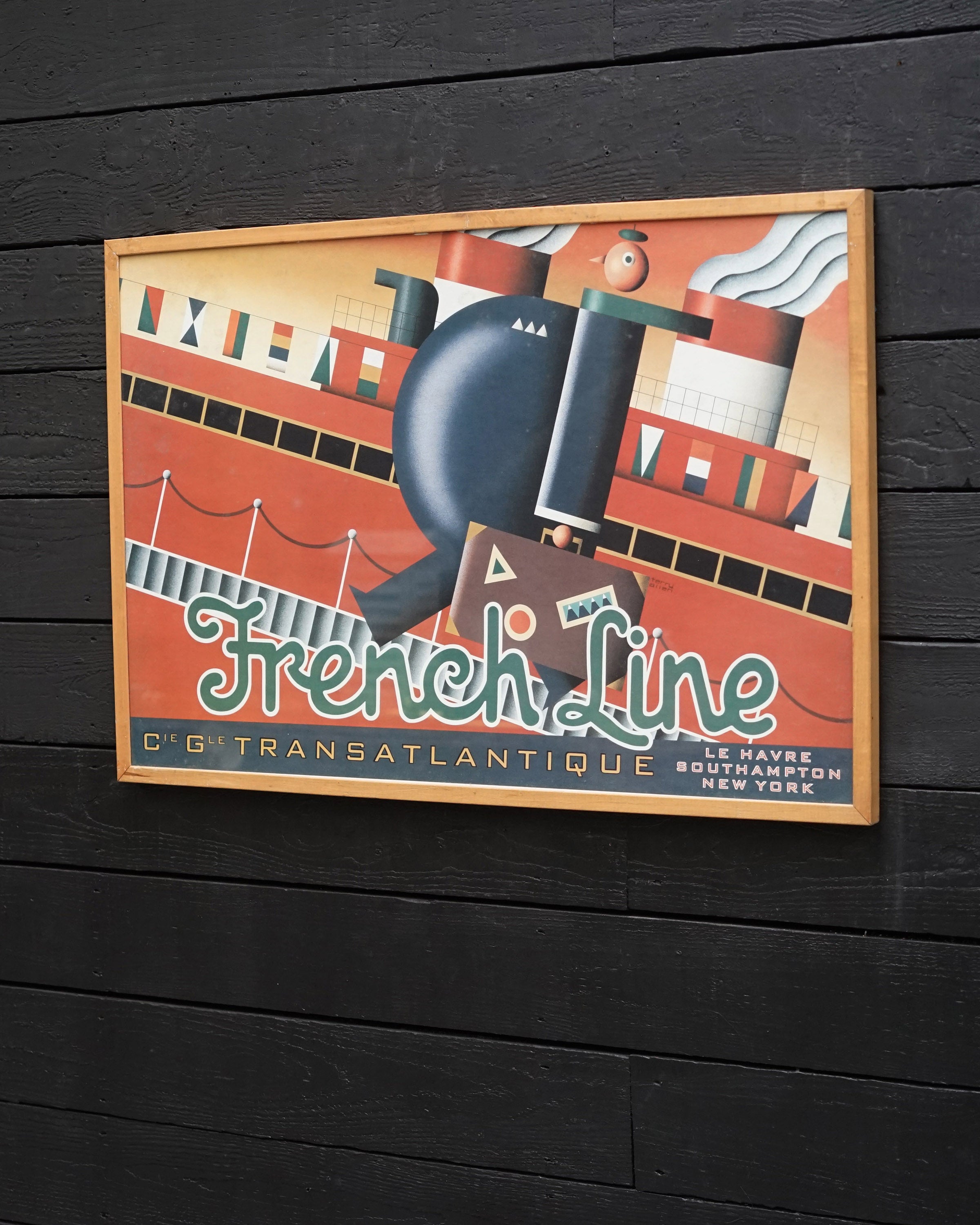 Original 1970s Framed Cabin Posters SS France - Terry Allen Suitcase Trinity Marine