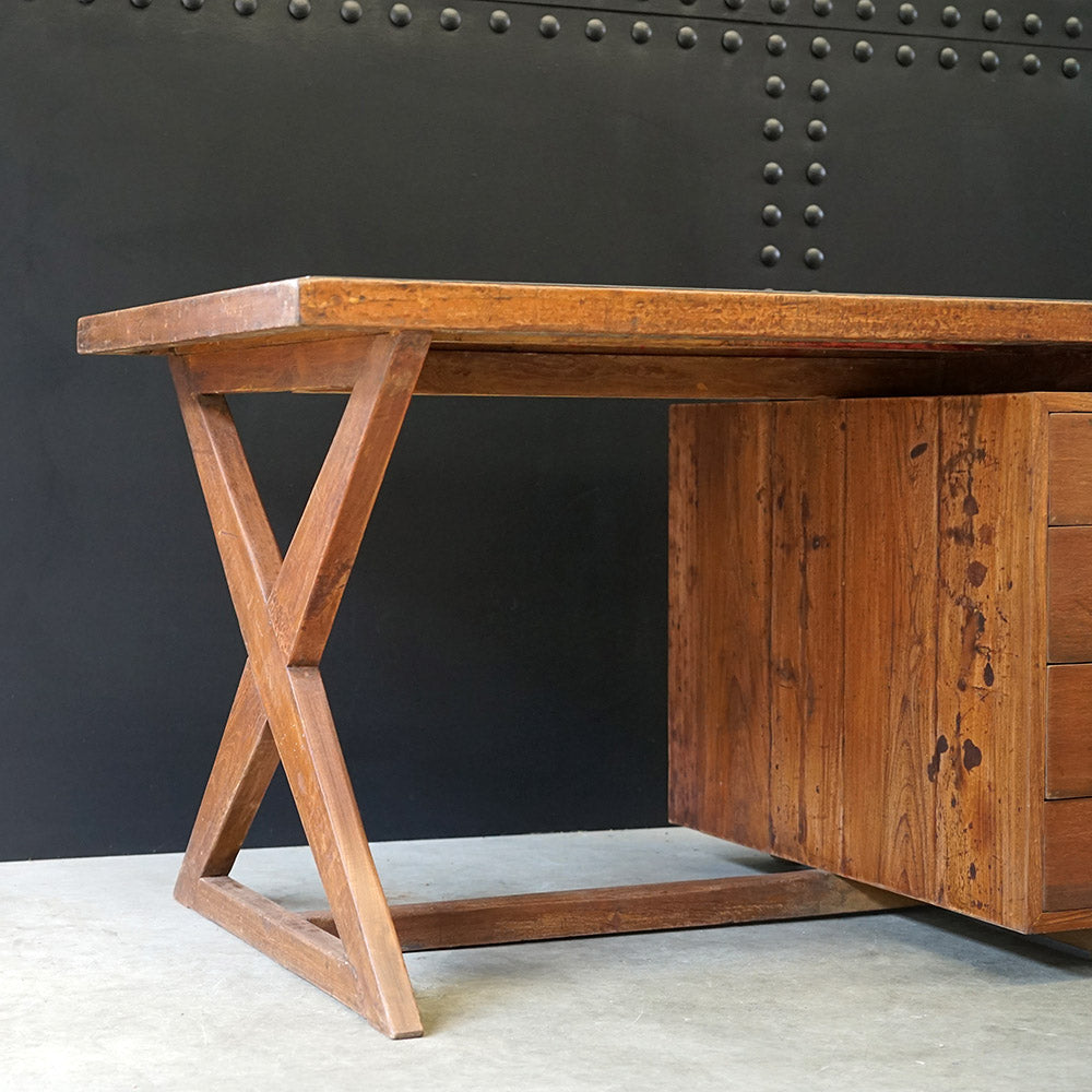 Pierre Jeanneret X- Leg Administrative Desk & Chair Set c.1960 Trinity Marine