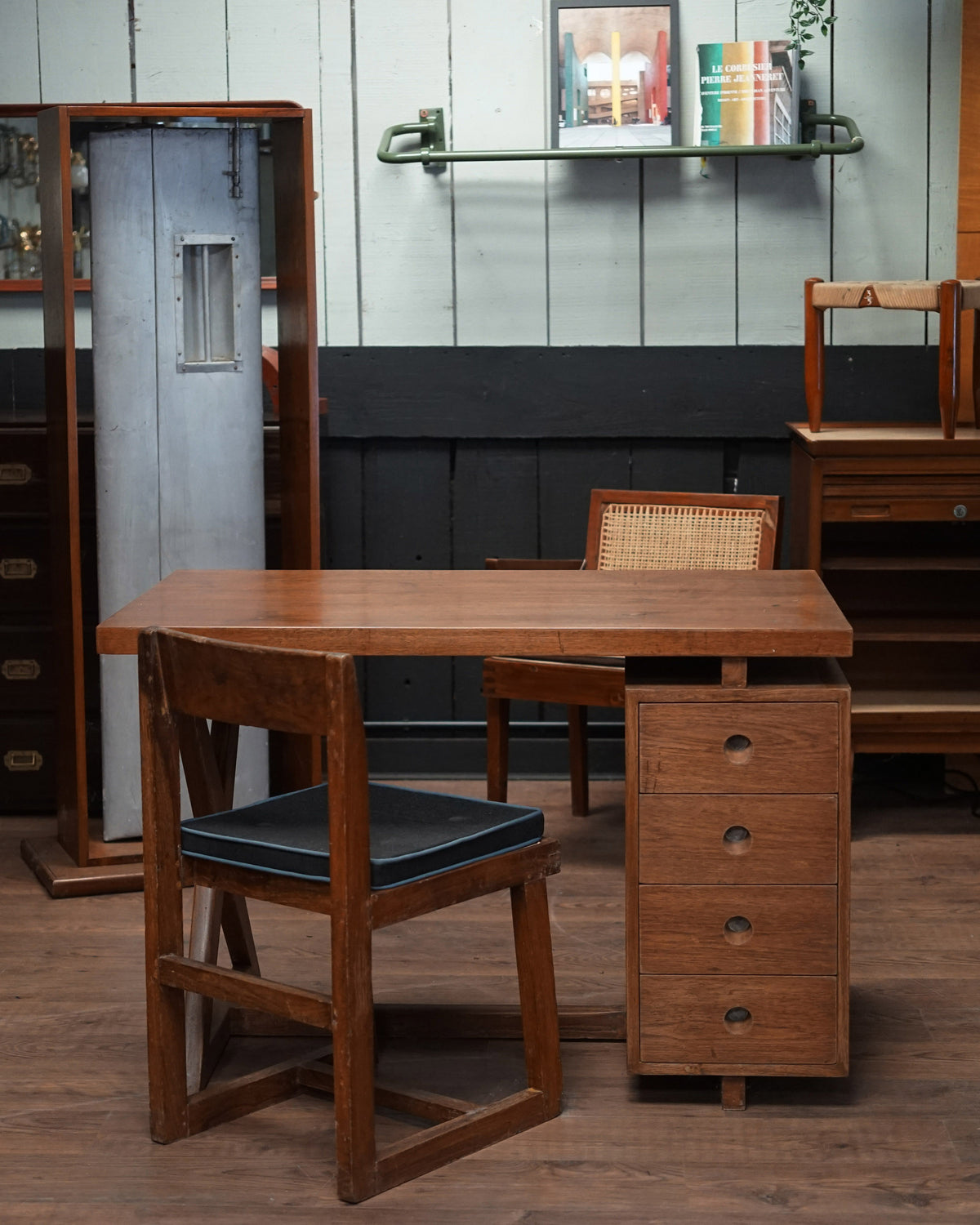 Pierre Jeanneret X- Leg Administrative Desk & Chair Set c.1960