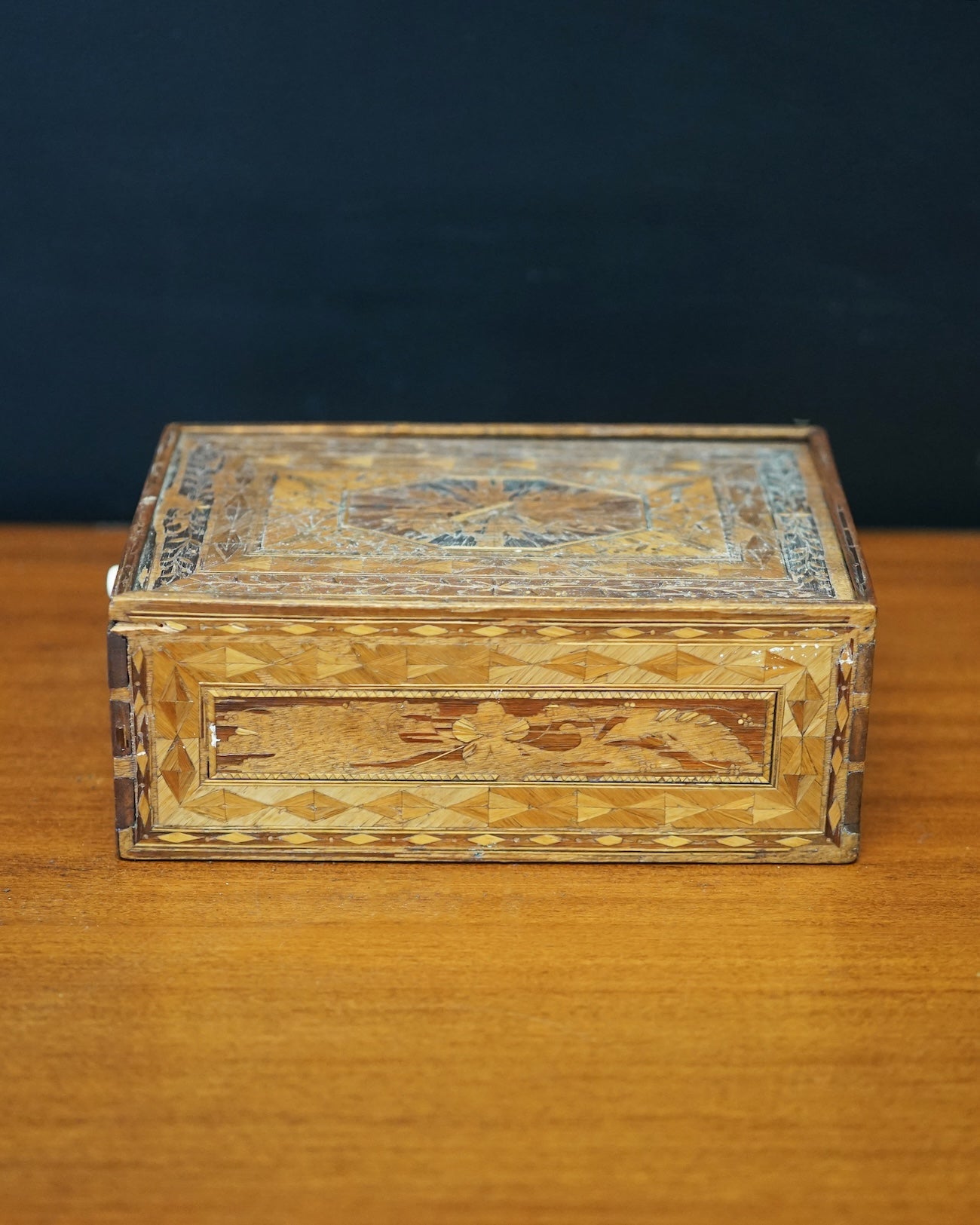 19th c. Prisoner of War Straw Sewing Box Trinity Marine