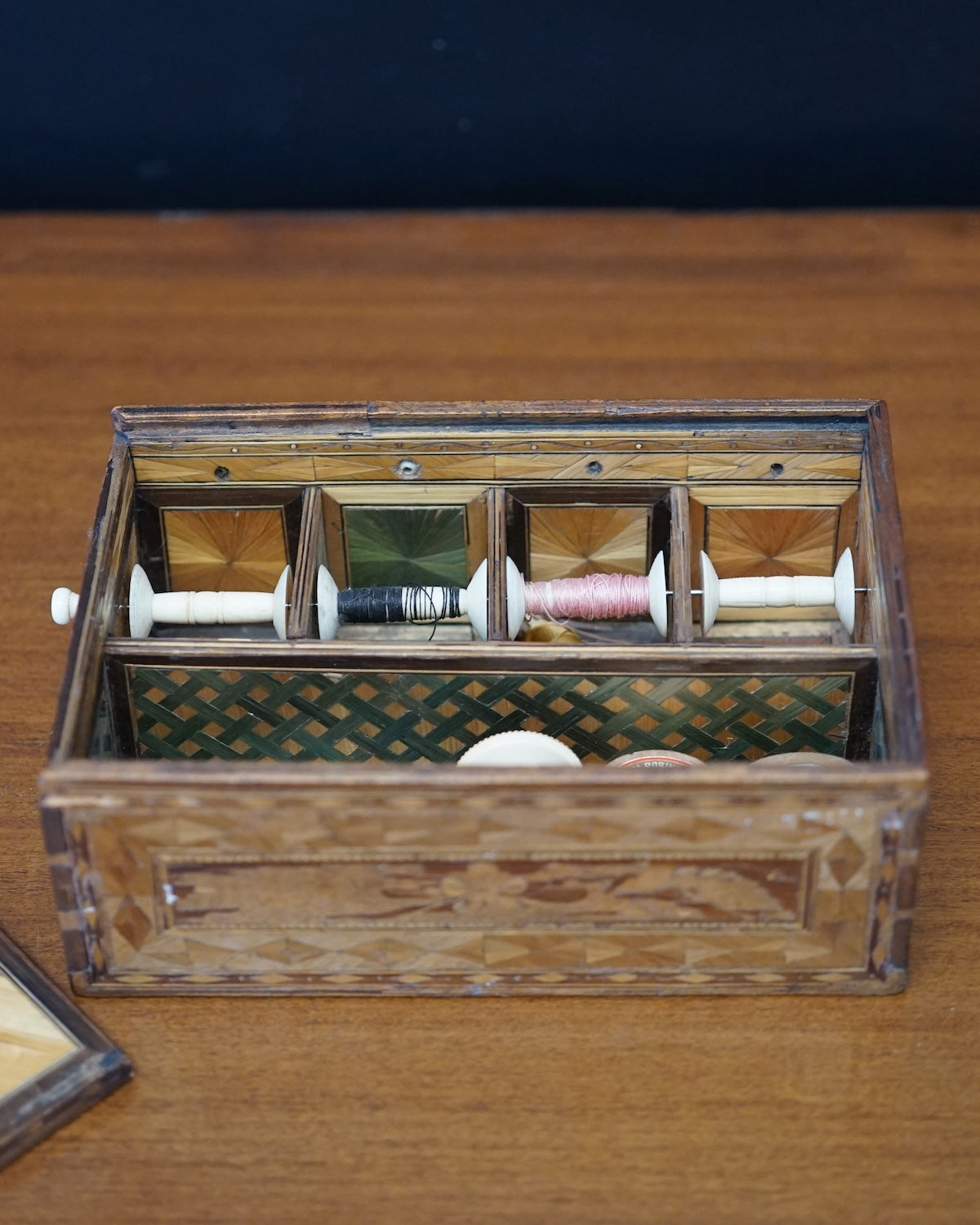 19th c. Prisoner of War Straw Sewing Box Trinity Marine
