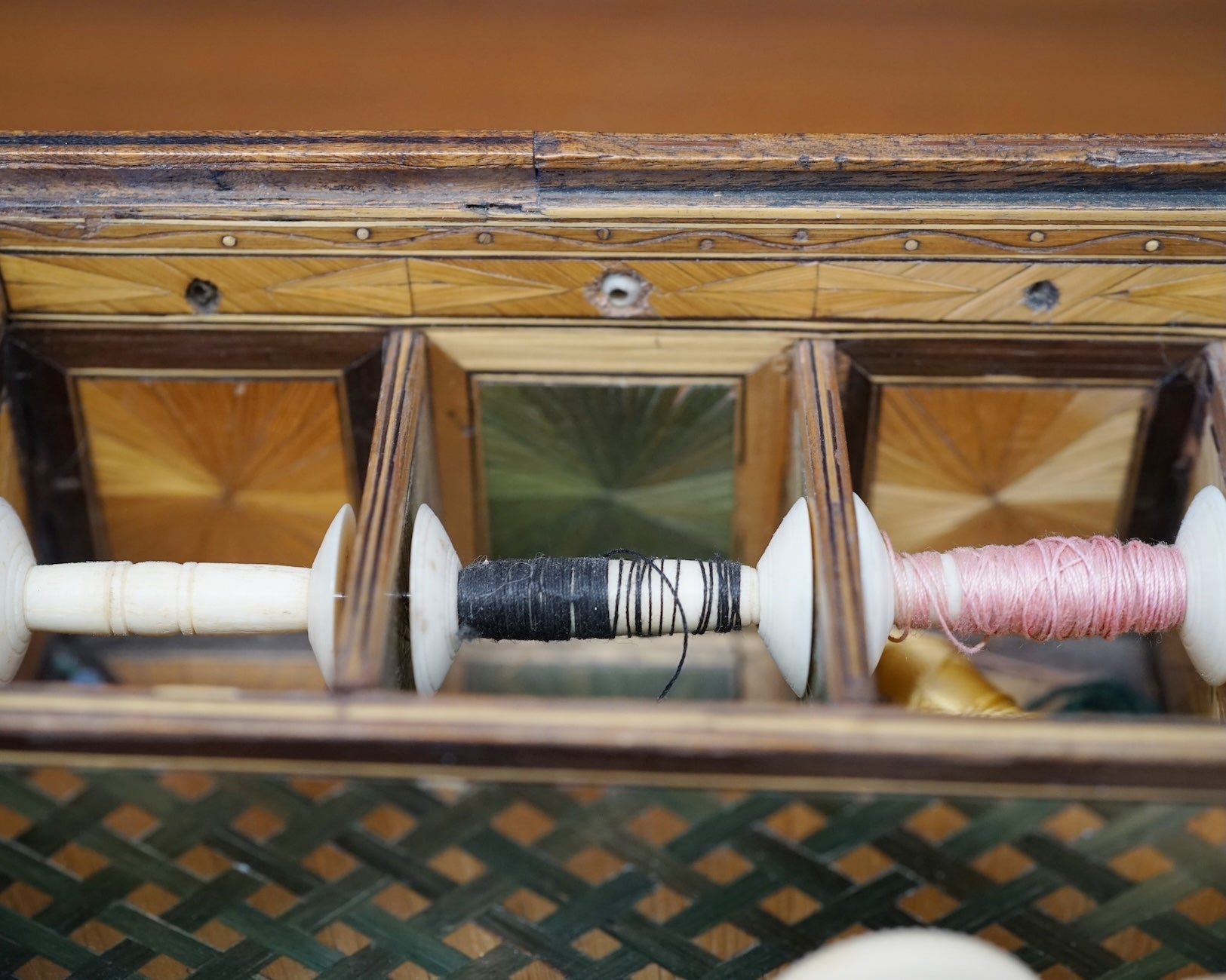 19th c. Prisoner of War Straw Sewing Box Trinity Marine