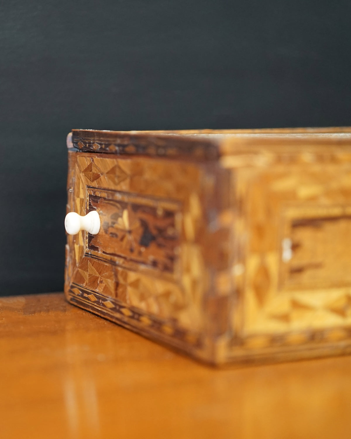 19th c. Prisoner of War Straw Sewing Box Trinity Marine
