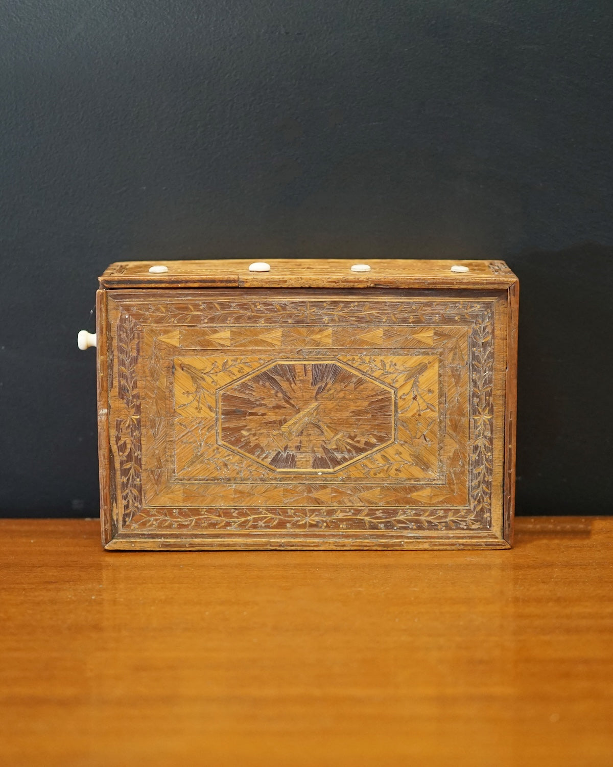 19th c. Prisoner of War Straw Sewing Box Trinity Marine