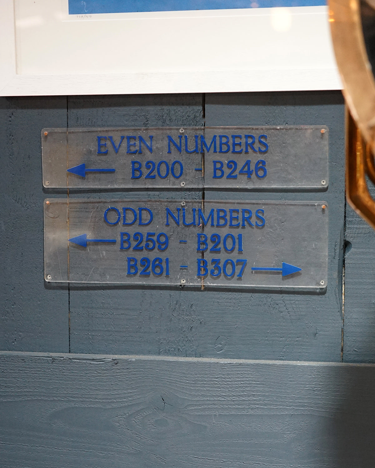 RMS Windsor Castle Cabin Direction Signs - Blue Trinity Marine