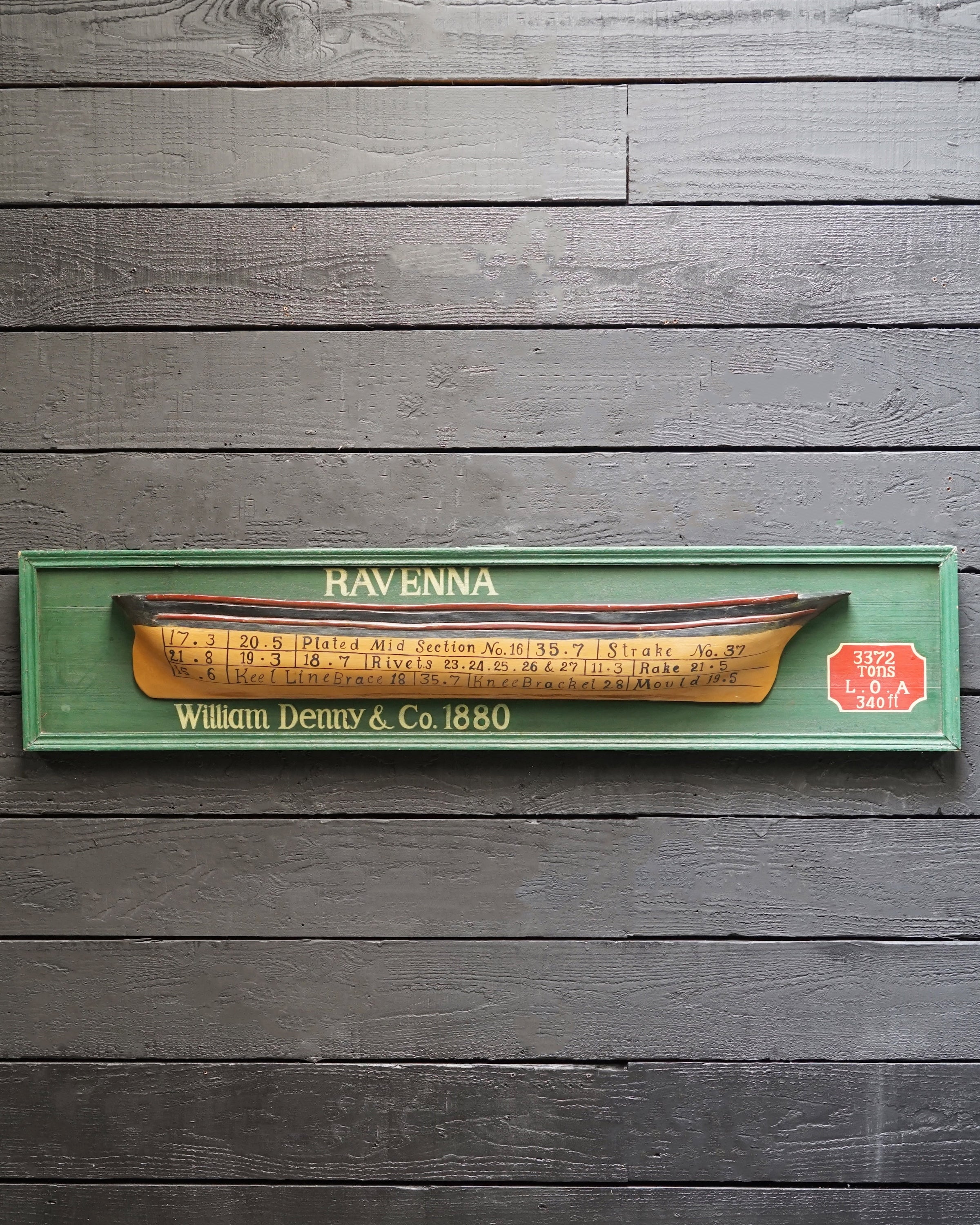 Decorative SS Hamble Half Hull Builders Style Model William Denny & Co. Shipyard Half Hull Display – Ravenna (1880) Trinity Marine