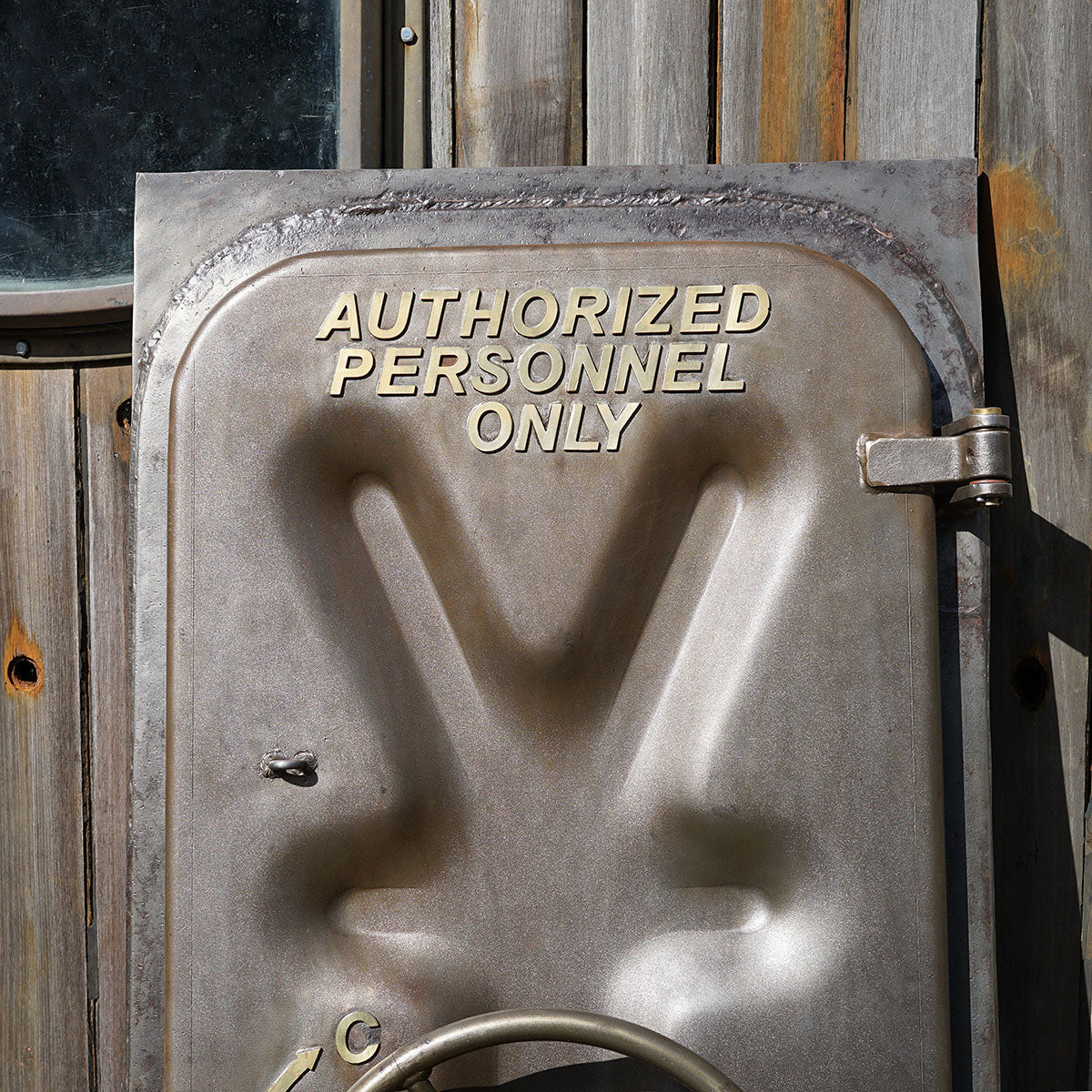 Salvaged Naval Bulkhead Doors - Crank Wheels Trinity Marine