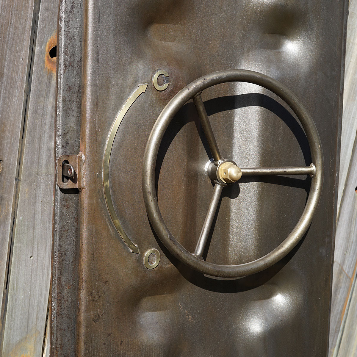 Salvaged Naval Bulkhead Doors - Crank Wheels Trinity Marine