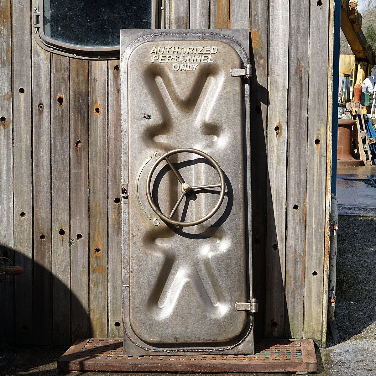 Salvaged Naval Bulkhead Doors - Crank Wheels Trinity Marine