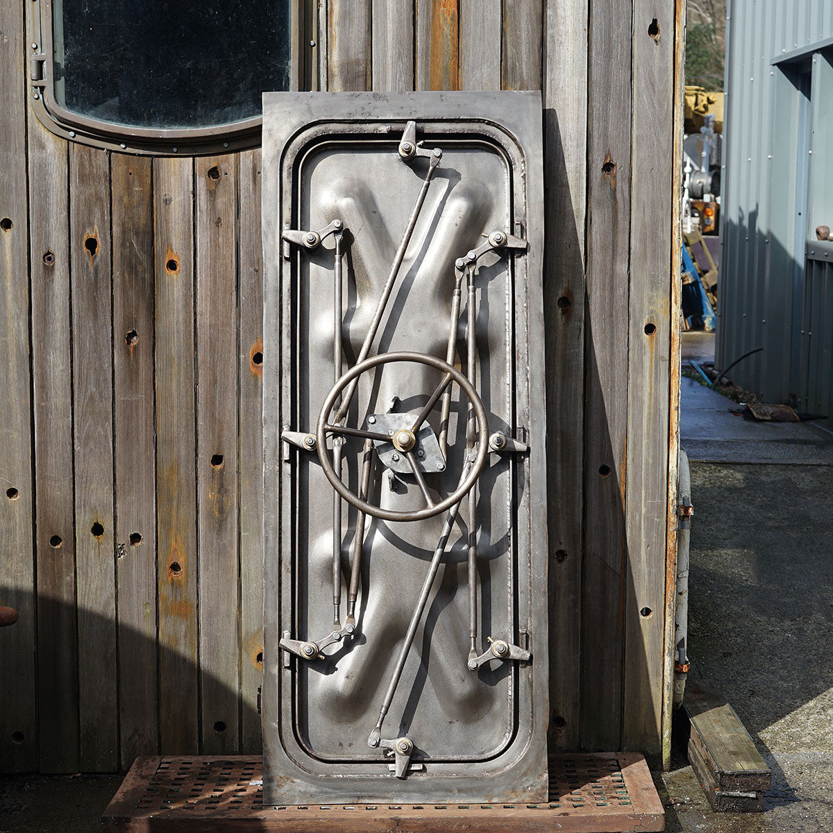 Salvaged Naval Bulkhead Doors - Crank Wheels Trinity Marine