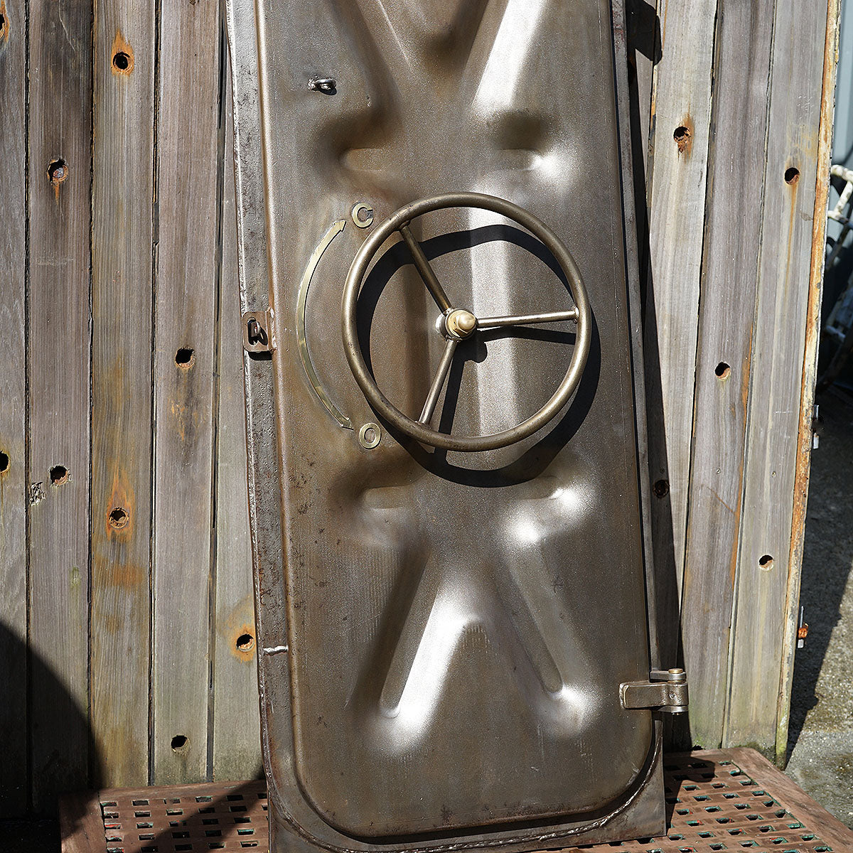 Salvaged Naval Bulkhead Doors - Crank Wheels Trinity Marine
