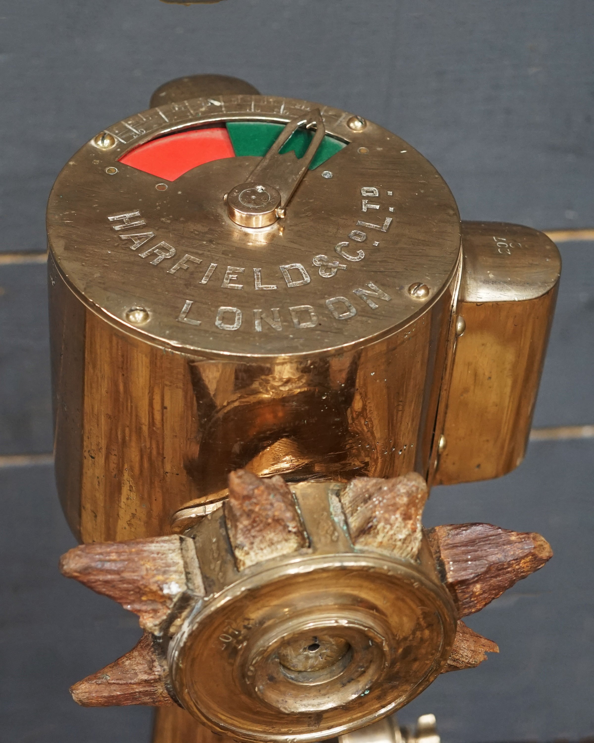 Shipwreck-Recovered Brass Steering Pedestal – Harfield & Co. Ltd., London Trinity Marine