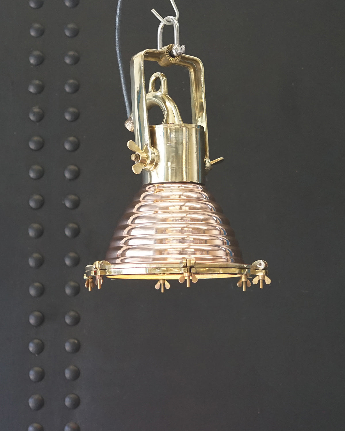 Vintage Fluted Copper Cargo Pendant Lights - Small Trinity Marine