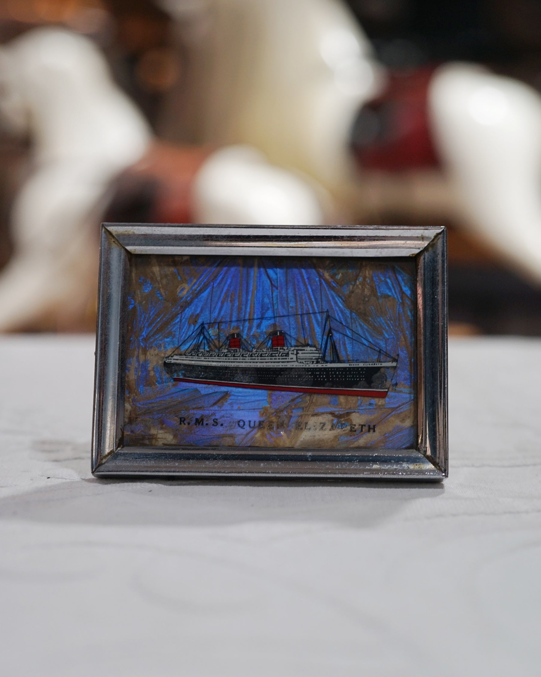 Vintage RMS Queen Elizabeth Framed Butterfly Painting Trinity Marine