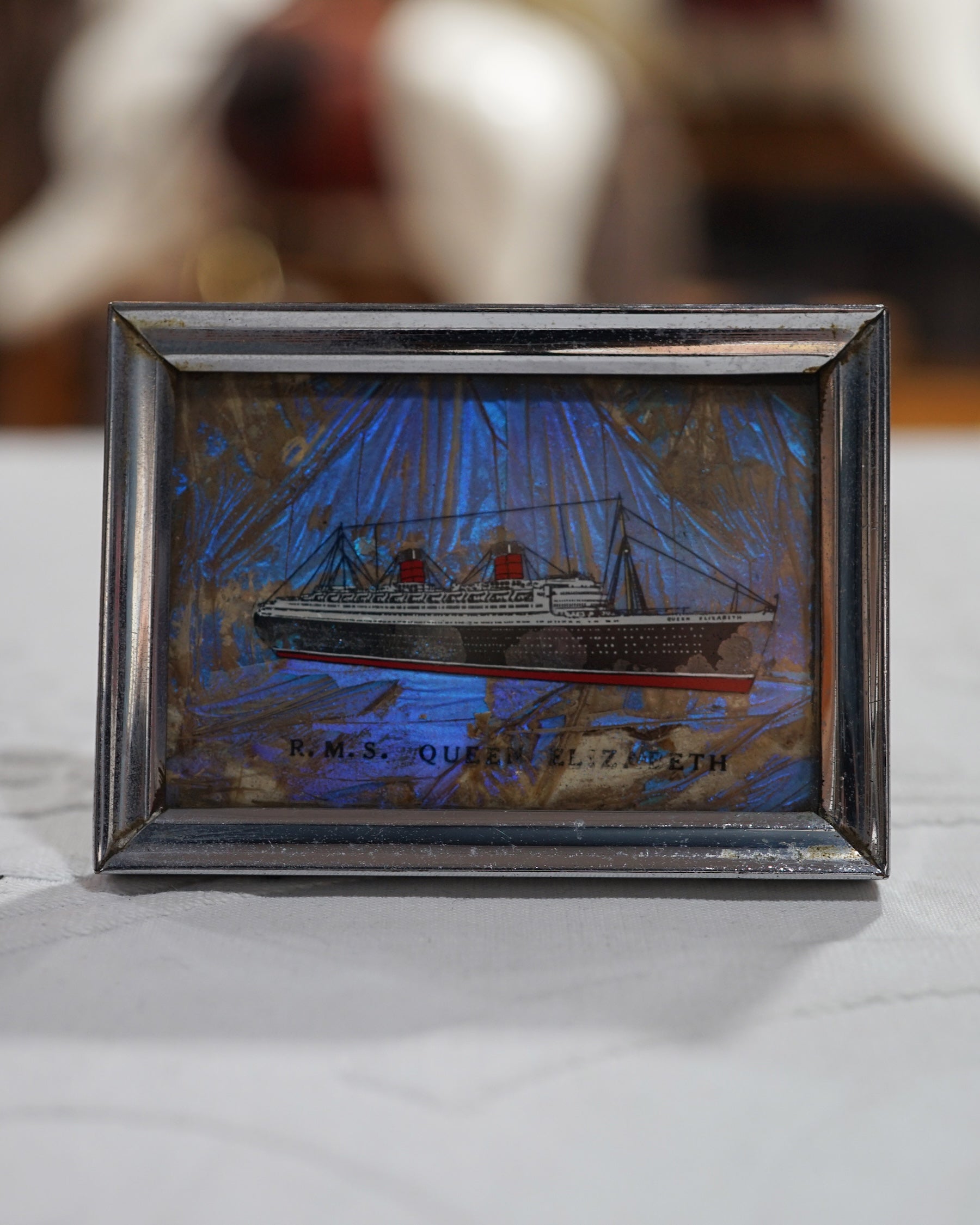 Vintage RMS Queen Elizabeth Framed Butterfly Painting Trinity Marine