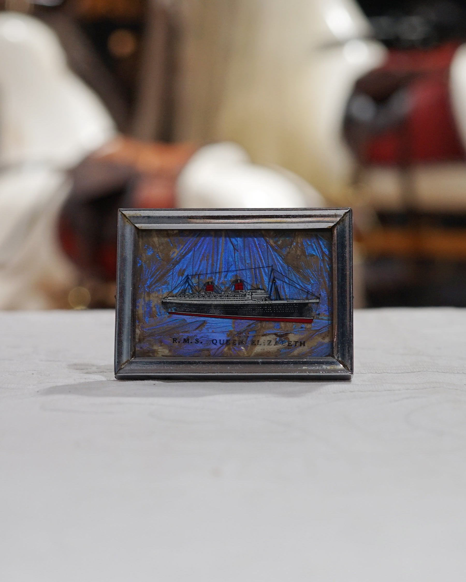 Vintage RMS Queen Elizabeth Framed Butterfly Painting Trinity Marine