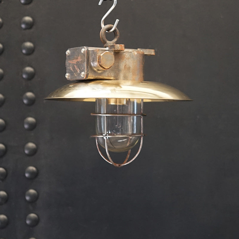 Vintage Iron and Brass Shaded Pendant Light Trinity Marine