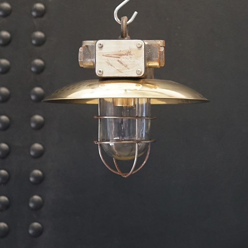 Vintage Iron and Brass Shaded Pendant Light Trinity Marine